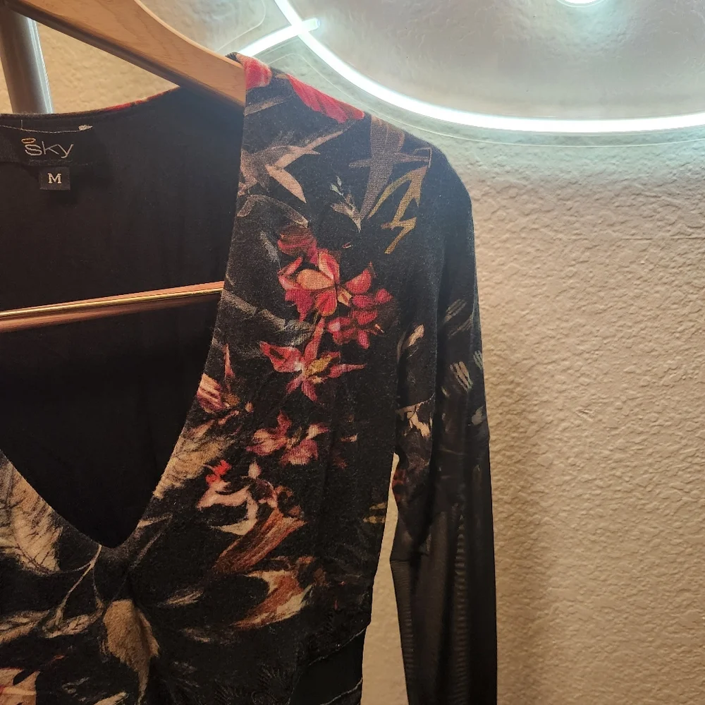 💝💝💝Sky Women’s Floral V-Neck Long Sleeve Dress - Black/Grey 💝💝💝 - Picture 6 of 6